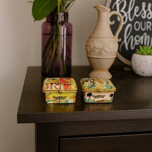 Caribbean Cruising Trinket Boxes - Vintage - Set of 2 EUC
